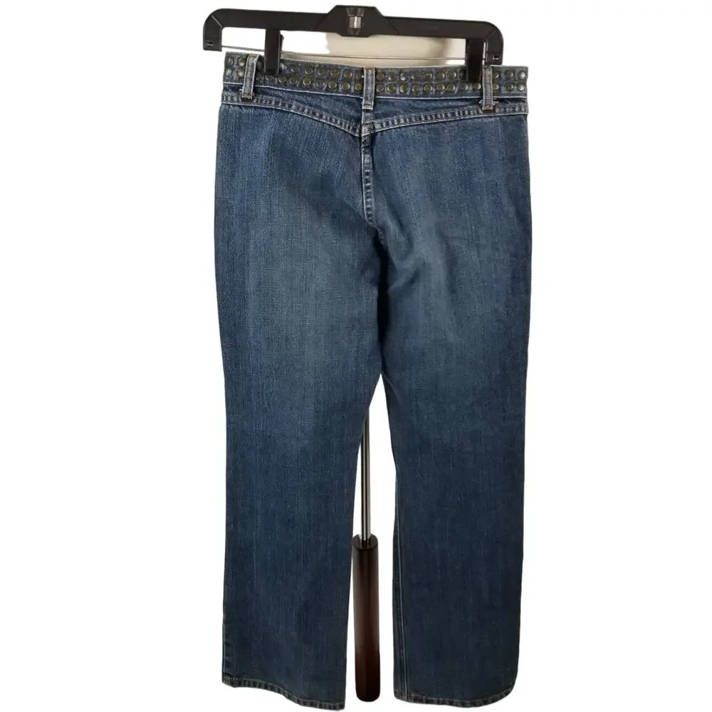 J. Crew Blue Denim Jeans Brass Studded Rivet Waistband Vintage Size 4